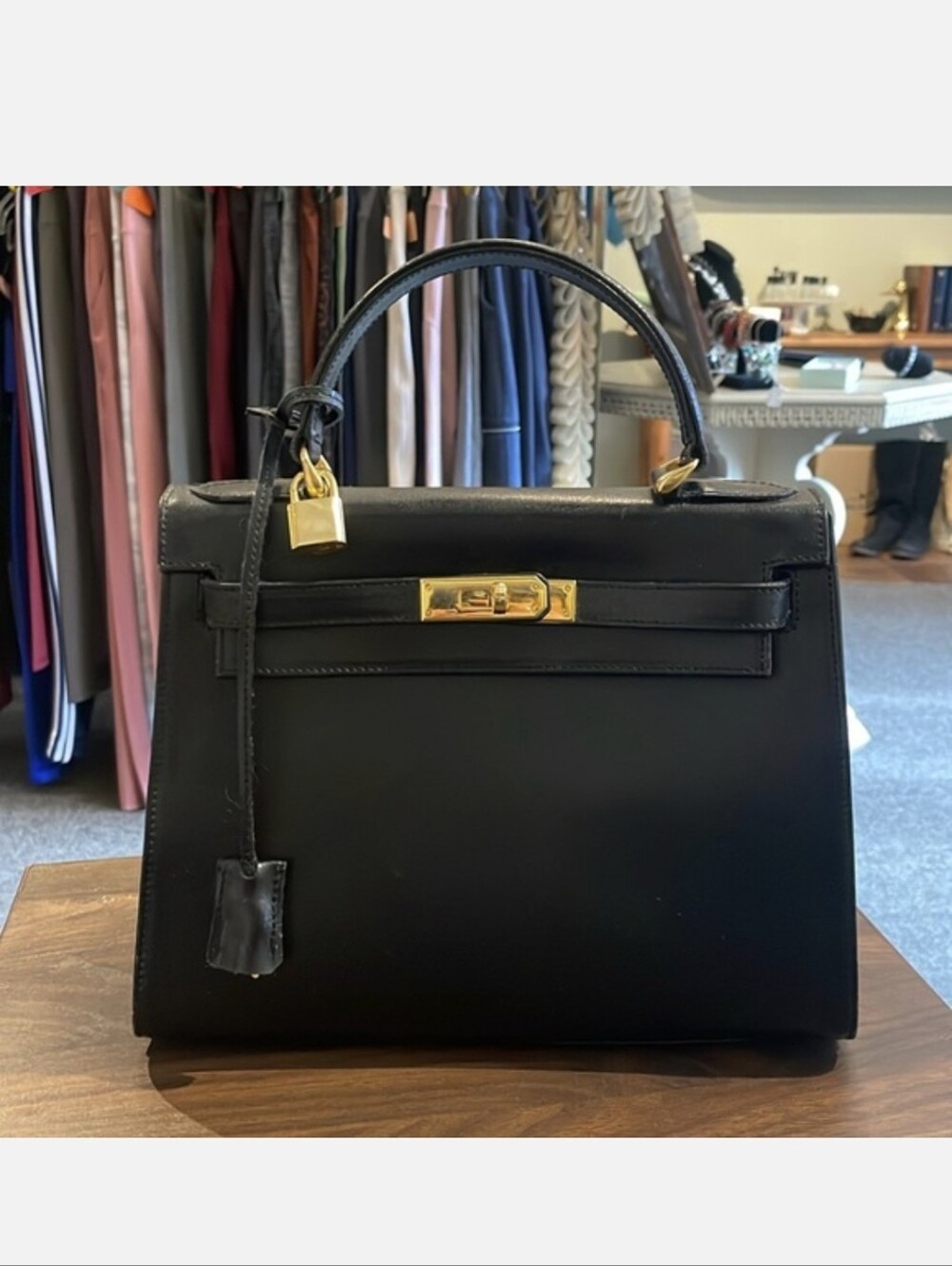 Vintage Black Leather Top-Handle Satchel with Gold Hardware